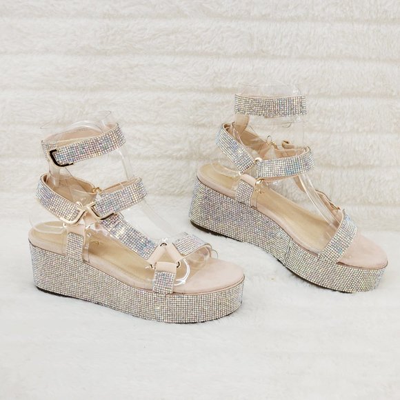 2" Sparkle Rhinestone harness strap Flatform Platform shoes Comfy - Picture 12 of 14